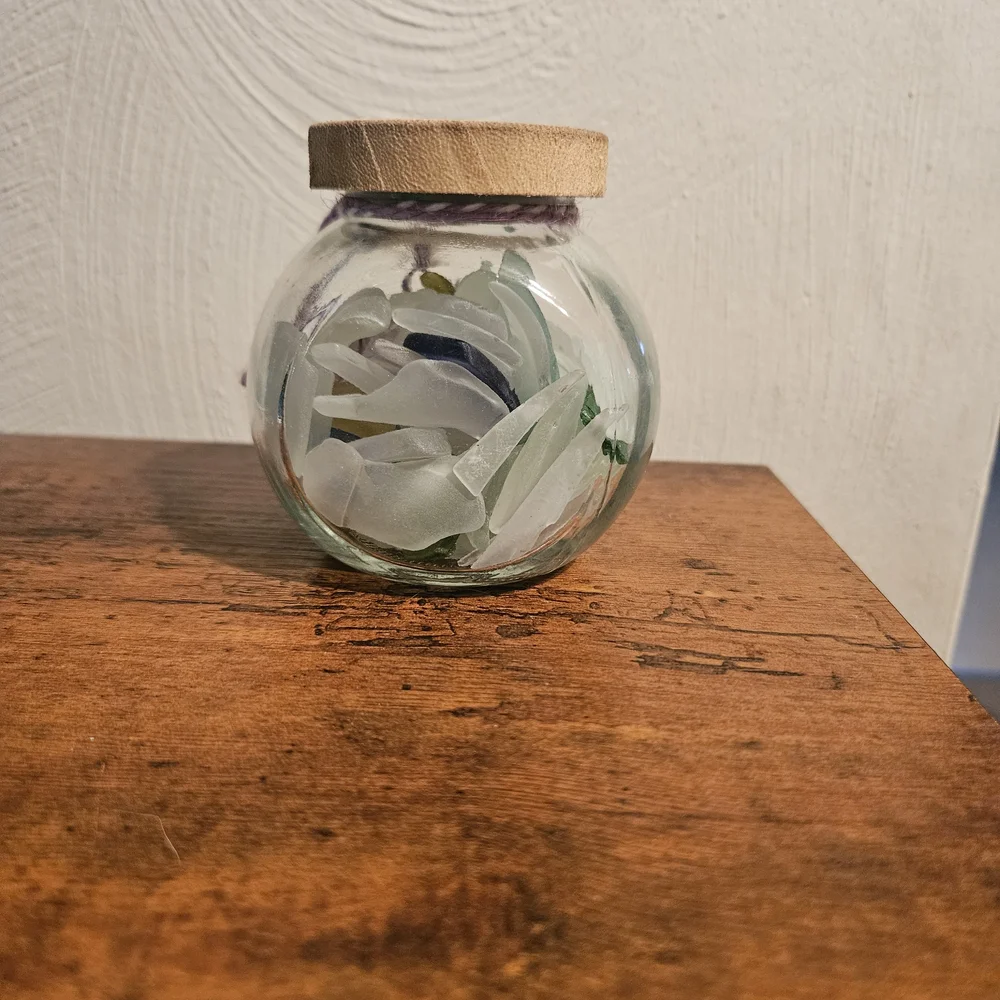 Glass Jar with Lavender Design and Wooden Lid